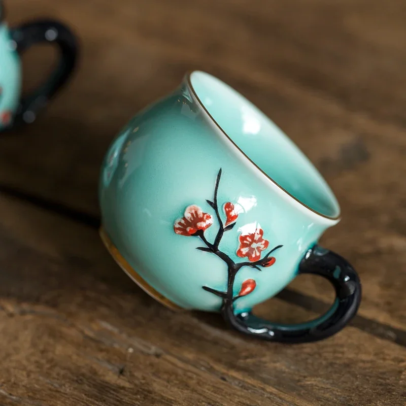 Handmade Ceramic Mug - Chinese Handmade Plum Pattern Ceramic Tea